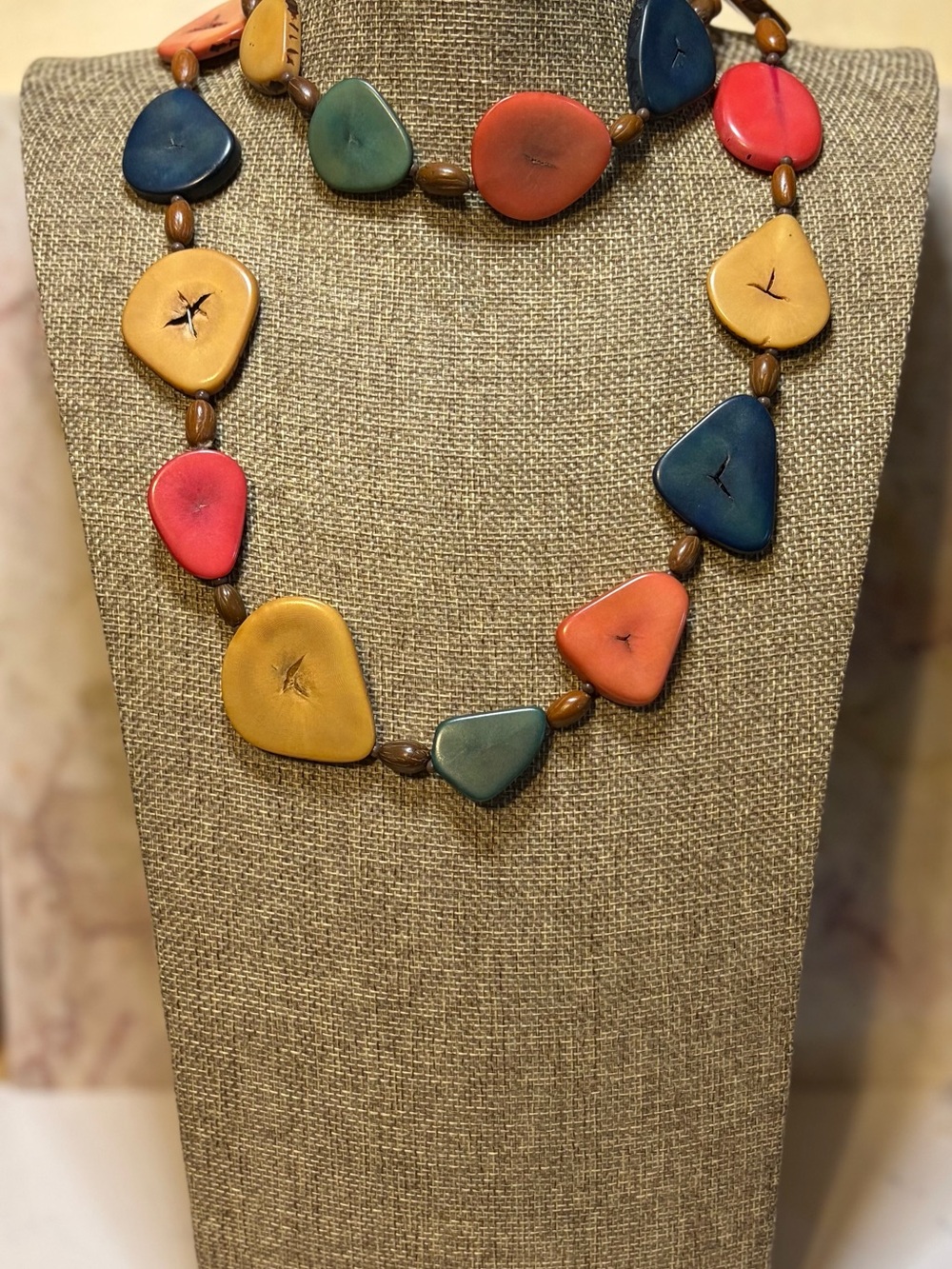 Multicolor Organic Tagua Nut Bead Necklace - Women Jewelry